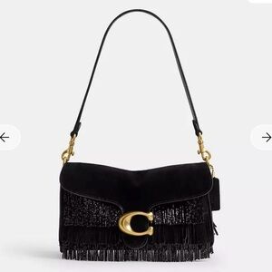 Coach Black Crystal Beaded Fringe Tabby 26 NWT!